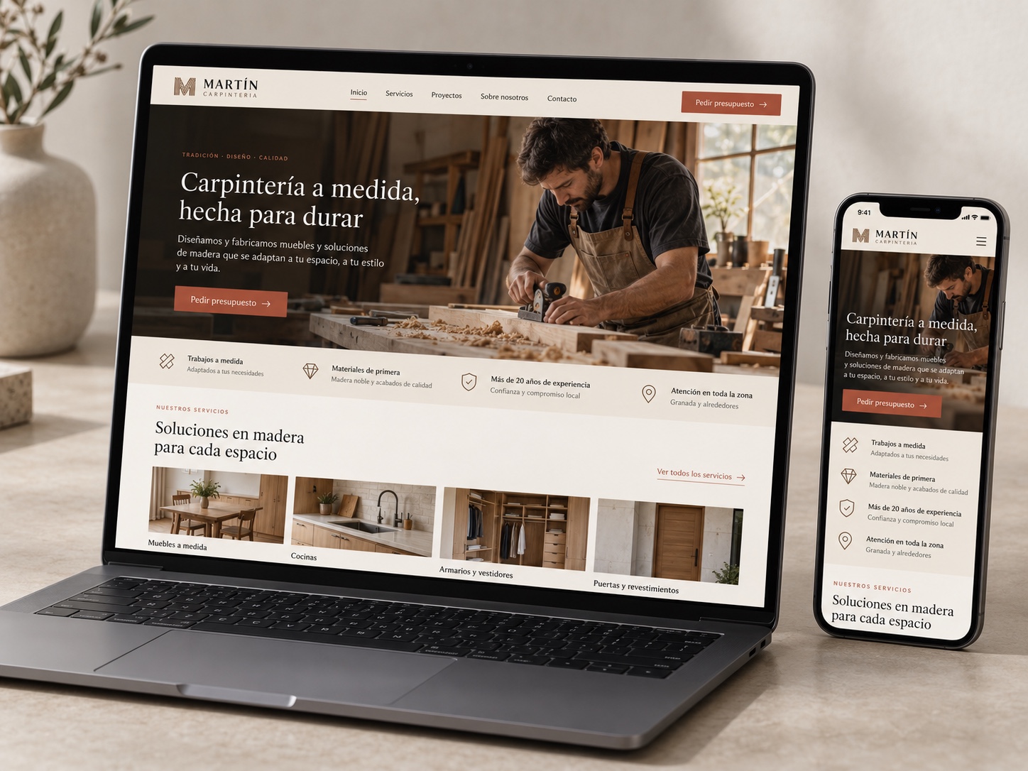 Mockup web para carpintería artesanal