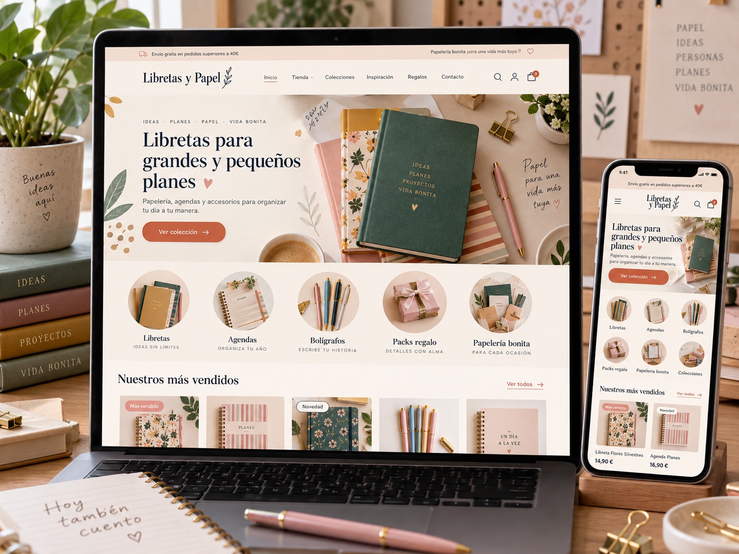 Mockup web para papelería y comercio creativo